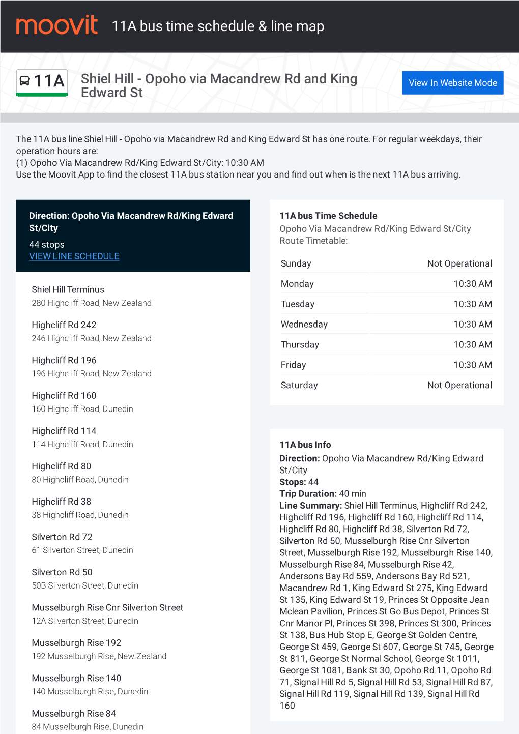 11A Bus Time Schedule & Line Route