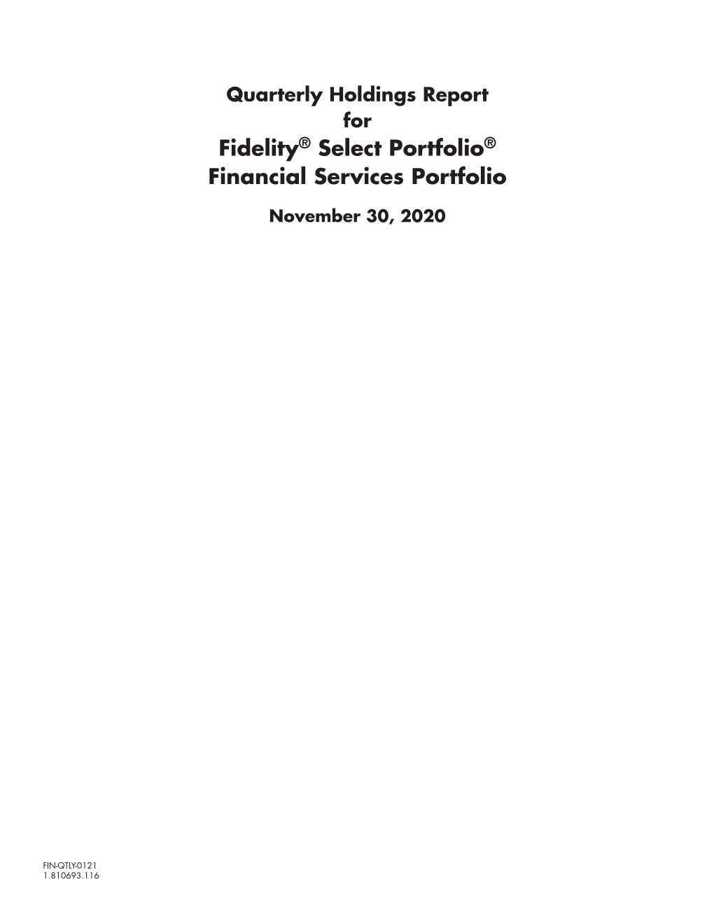 Fidelity® Select Portfolio® Financial Services Portfolio