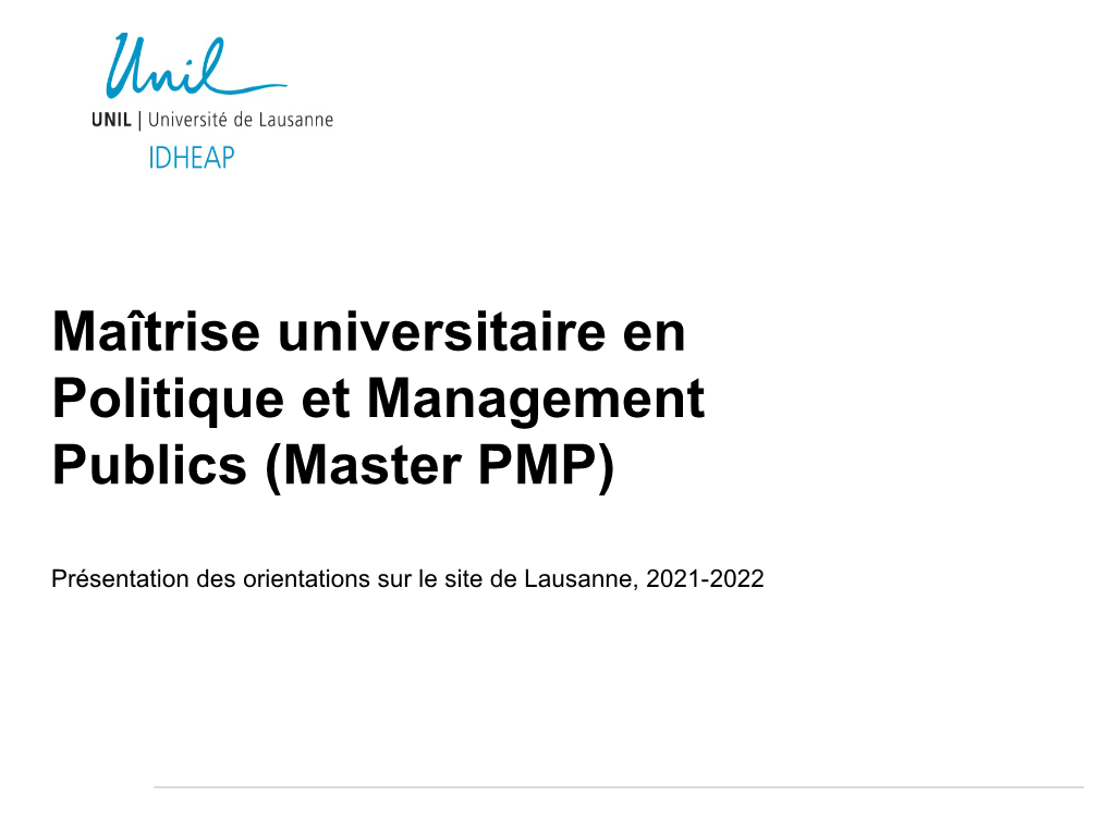 Maîtrise Universitaire En Politique Et Management Publics (Master PMP)