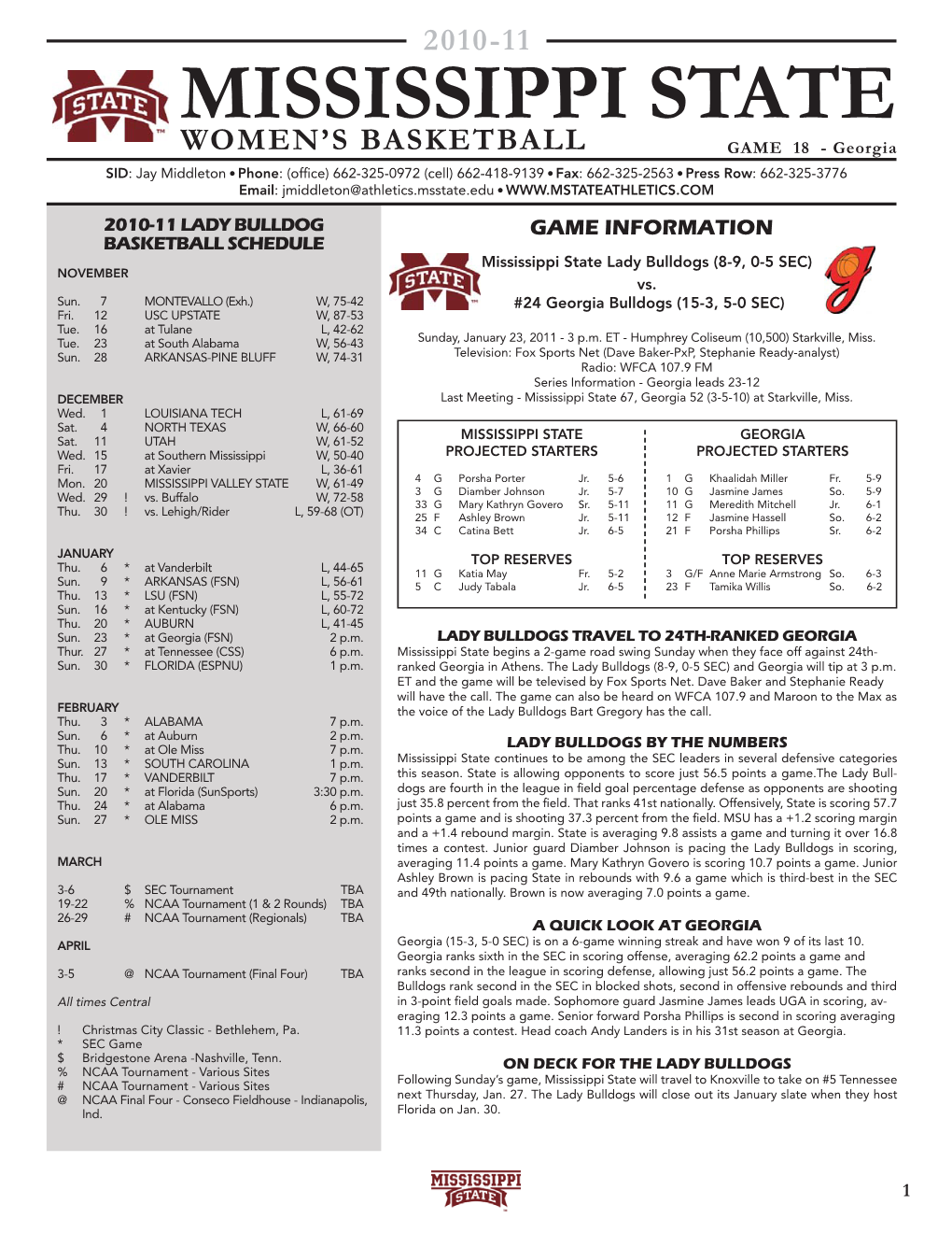 Mississippi State Women's Basketball Mississippi State Combined Team Statistics (As of Jan 21, 2011) All Games