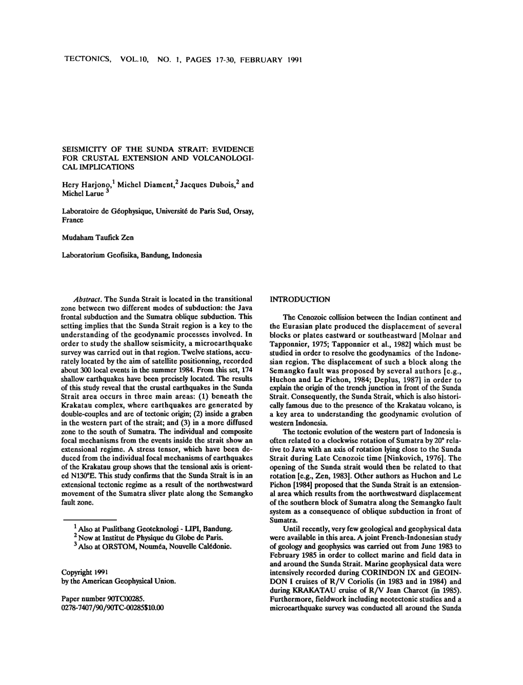 Seismicity of the Sunda Strait Evidence for Crustal Extension And