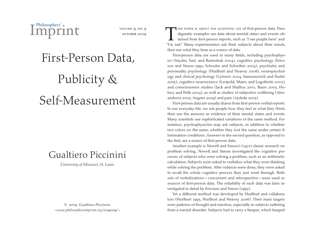 First-Person Data, Publicity, and Self-Measurement