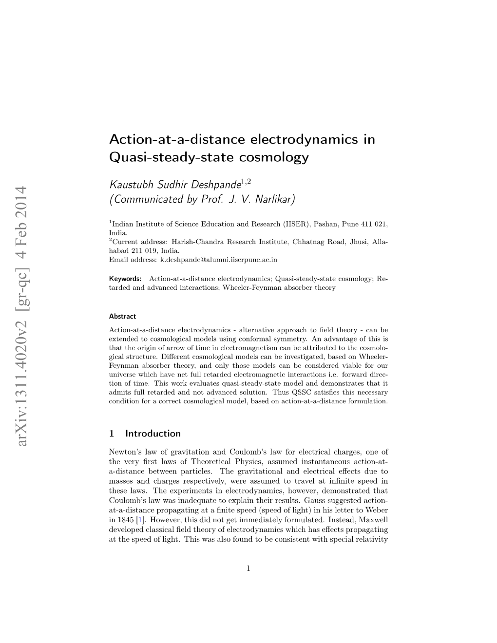 Action-At-A-Distance Electrodynamics in Quasi-Steady-State Cosmology