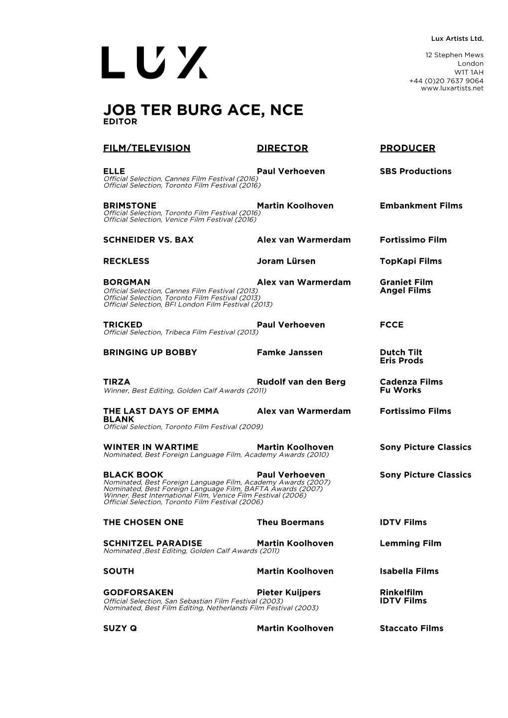 Job Ter Burg Ace, Nce Editor