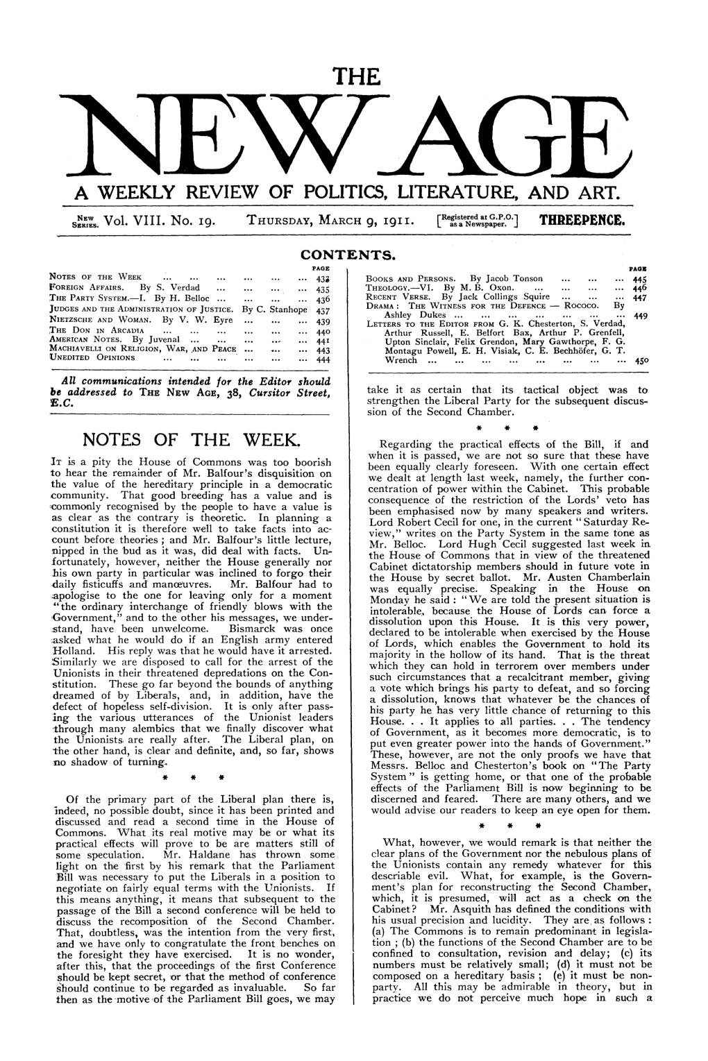 New Age, Vol. 8, No.19, Mar. 9, 1911