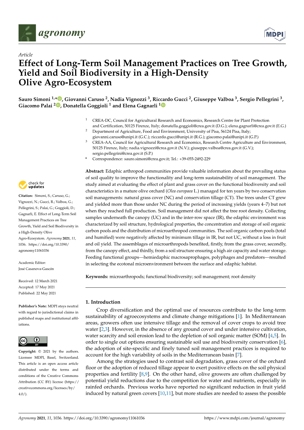 Effect of Long-Term Soil Management Practices on Tree Growth, Yield and Soil Biodiversity in a High-Density Olive Agro-Ecosystem