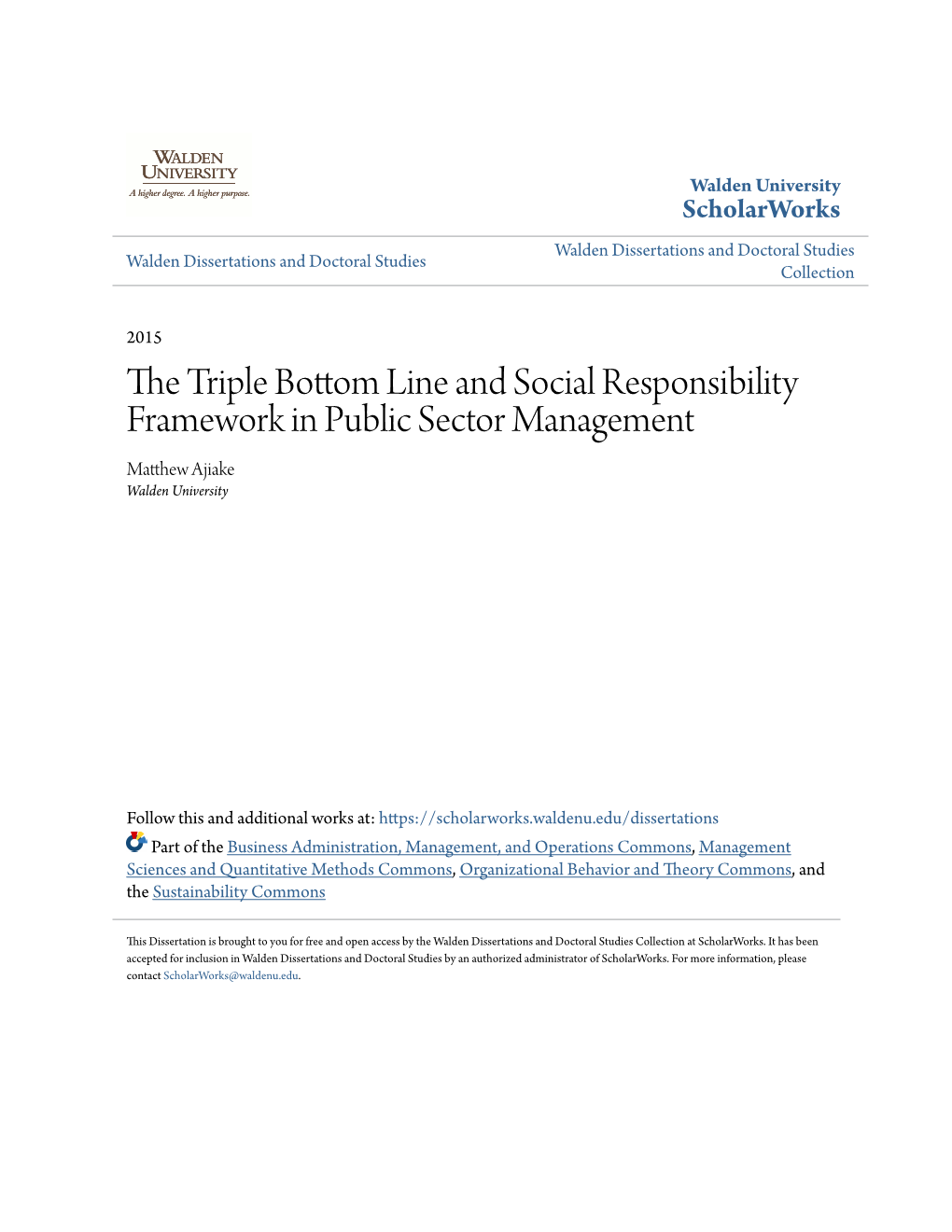 The Triple Bottom Line and Social Responsibility Framework in Public Sector Management