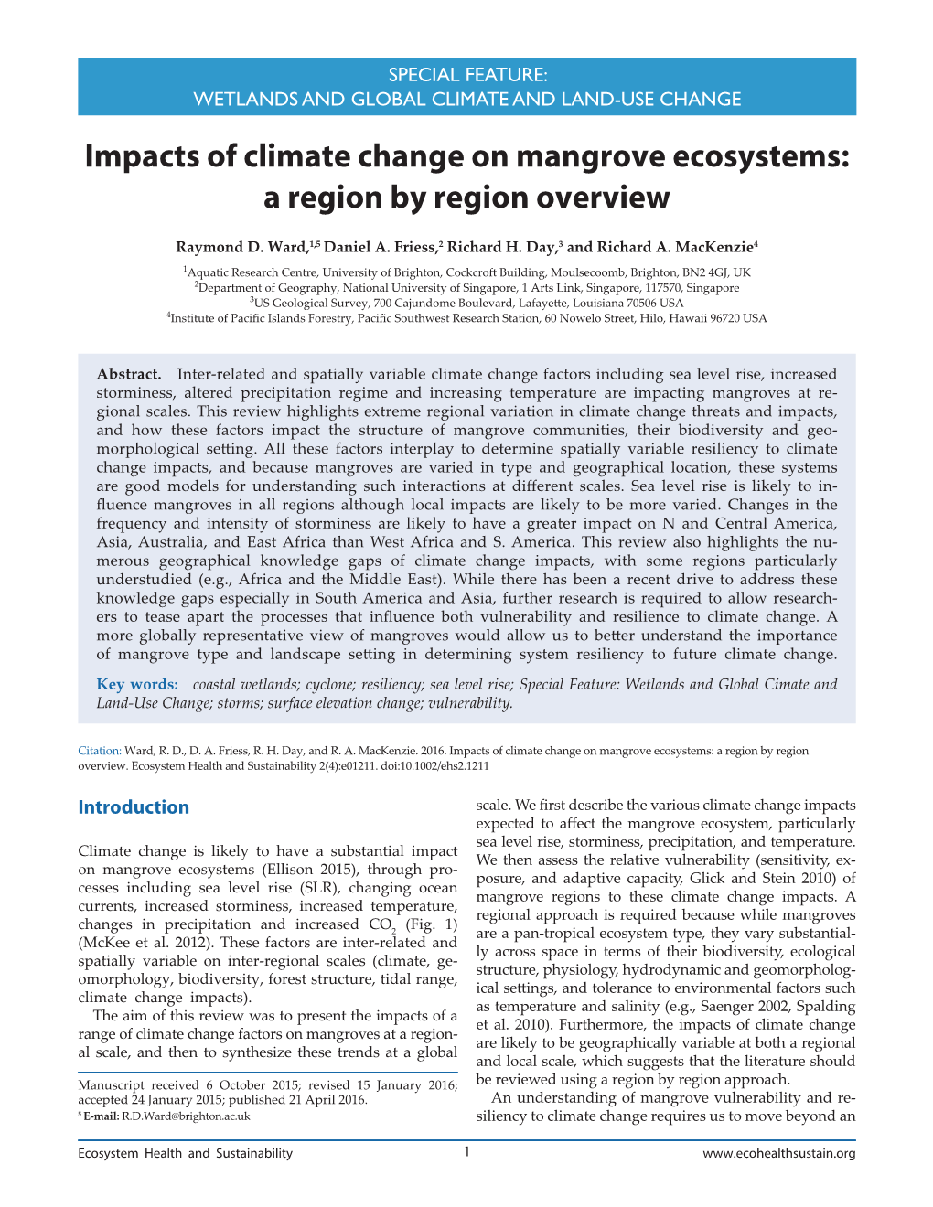 Impacts of Climate Change on Mangrove Ecosystems: a Region by Region Overview