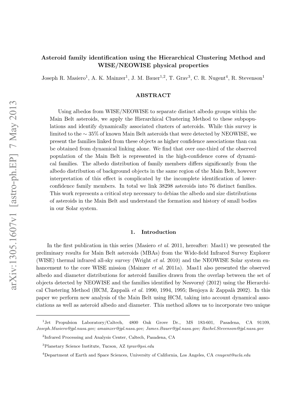 Asteroid Family Identification Using the Hierarchical Clustering Method And