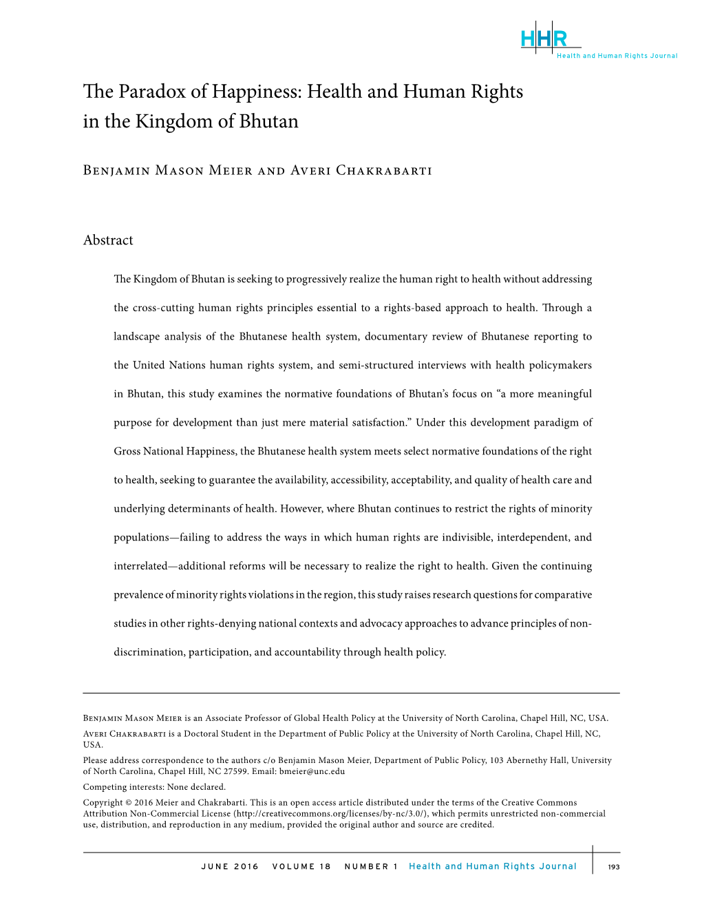 Health and Human Rights in the Kingdom of Bhutan