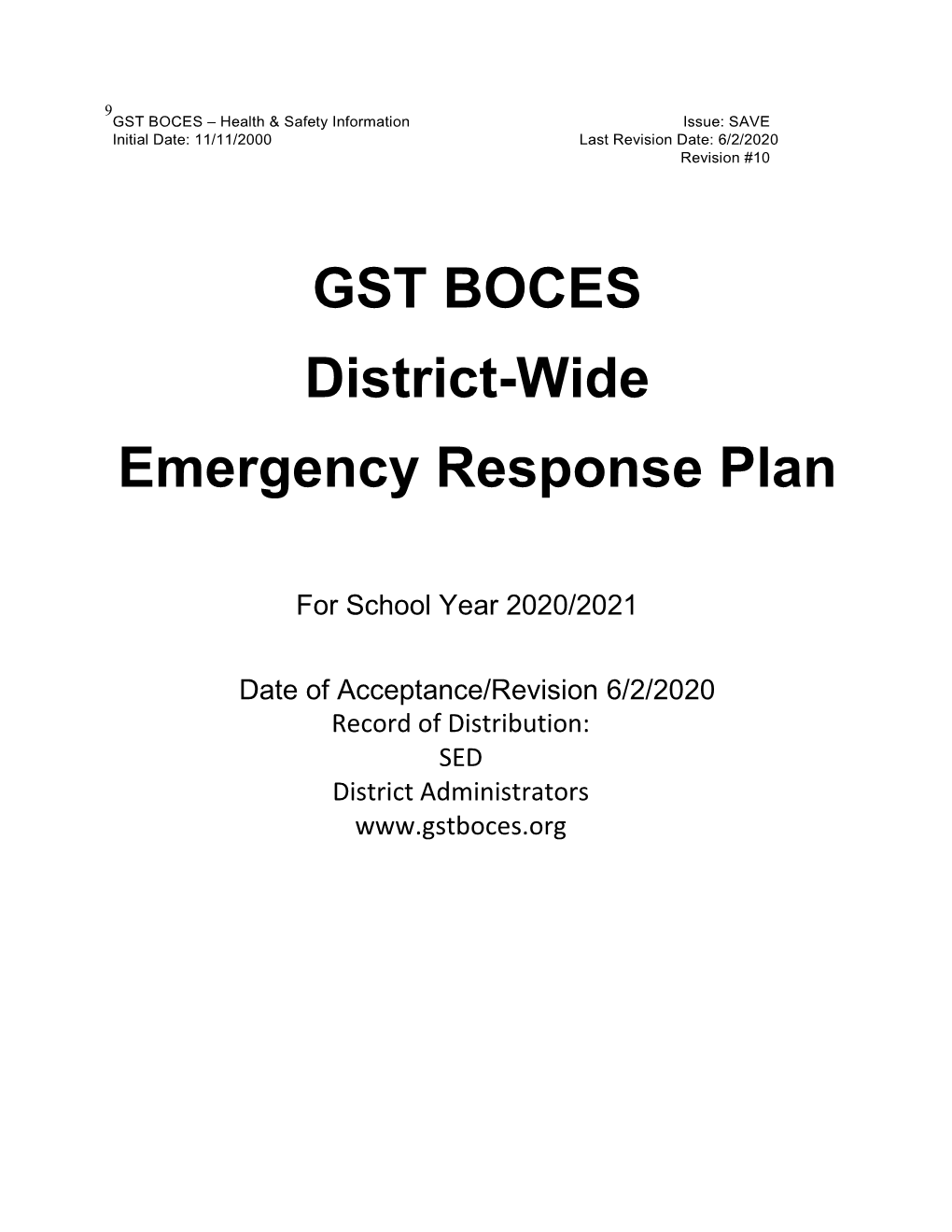 GST BOCES District-Wide Emergency Response Plan