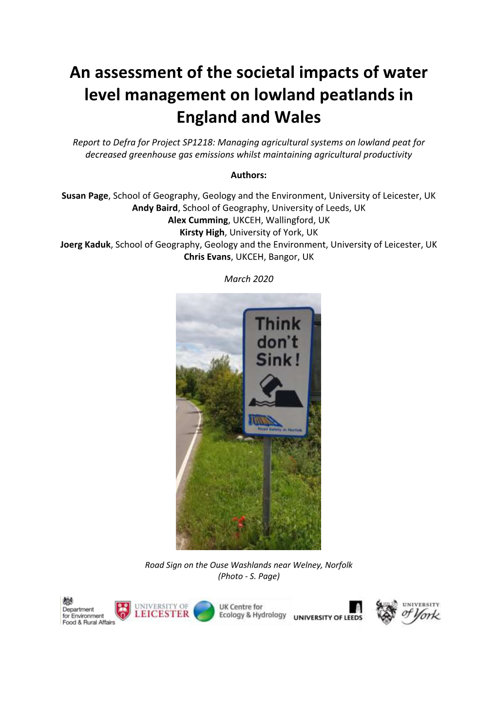 An Assessment of the Societal Impacts of Water Level Management on Lowland Peatlands in England and Wales