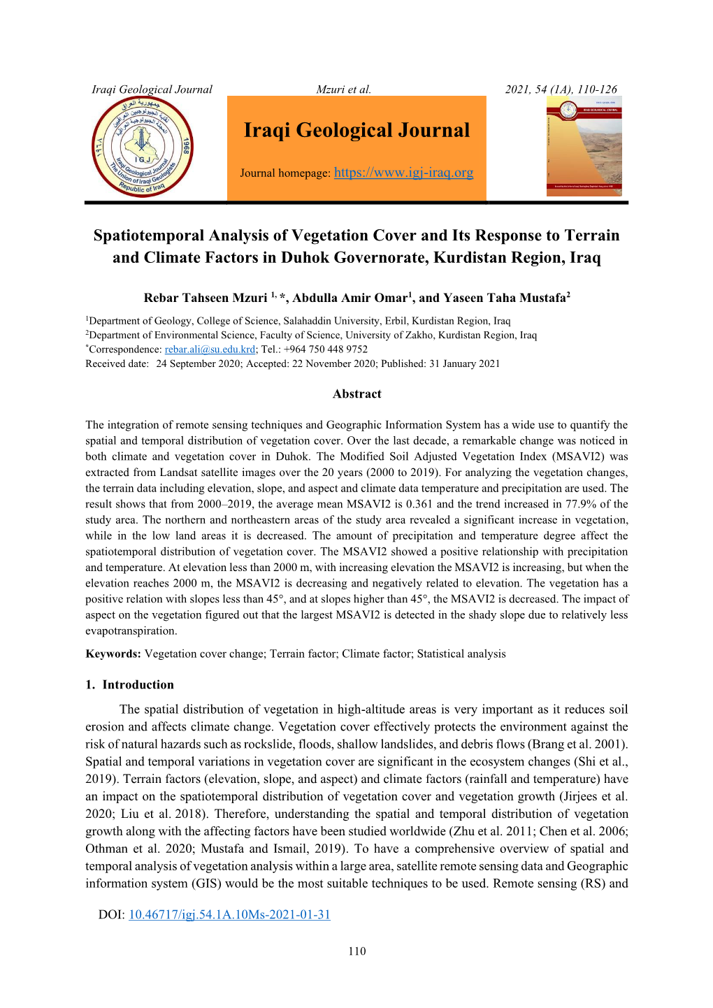 Iraqi Geological Journal Mzuri Et Al