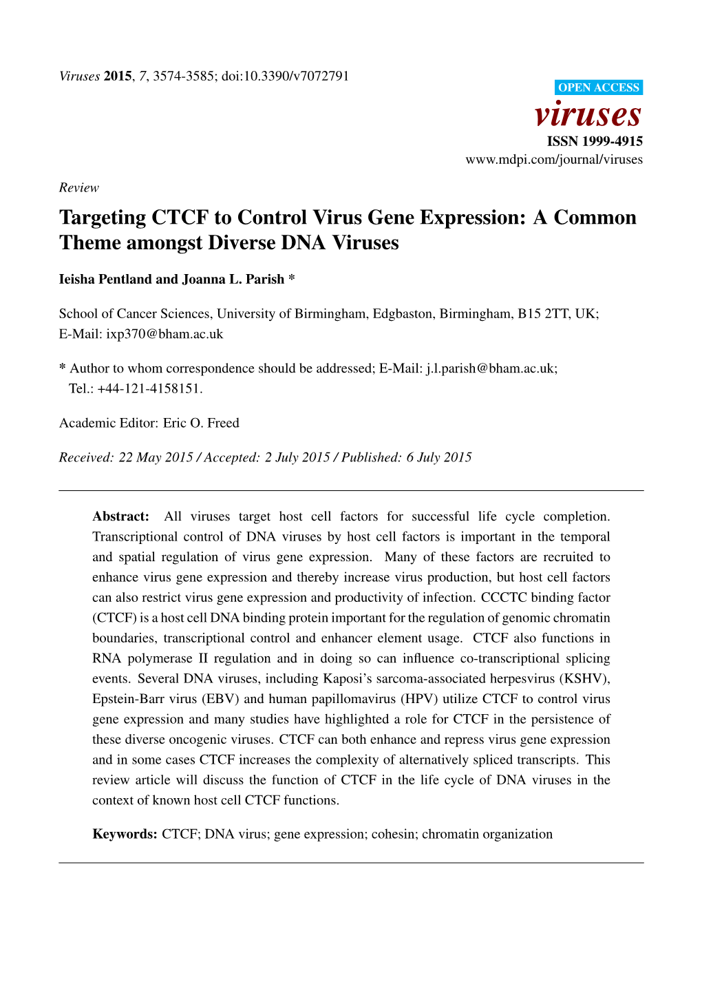 Targeting CTCF to Control Virus Gene Expression: a Common Theme Amongst Diverse DNA Viruses