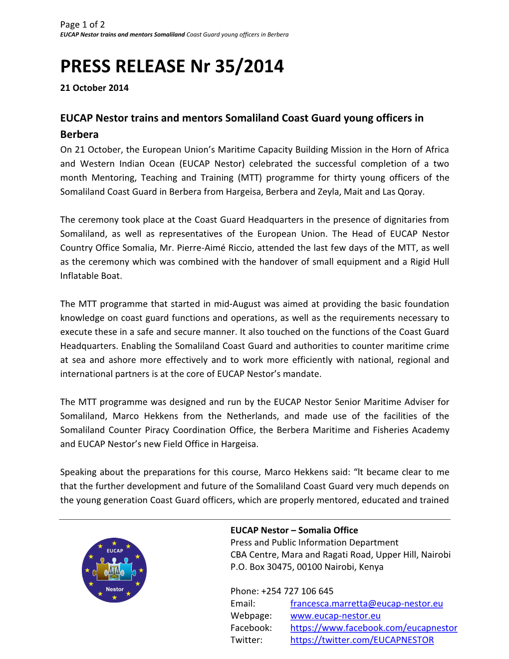 PRESS RELEASE Nr 35/2014 21 October 2014