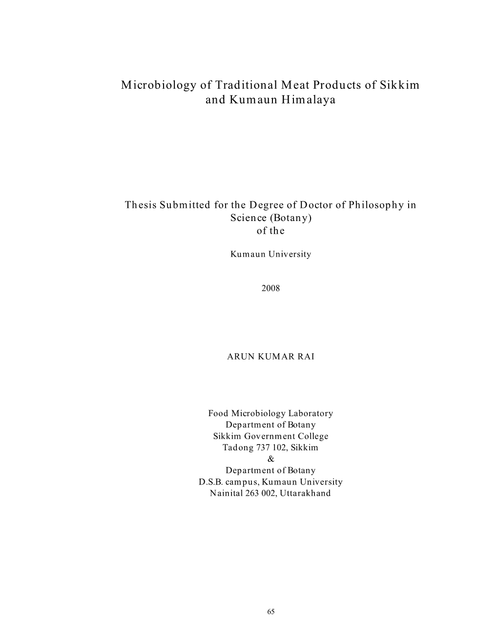 Microbiology of Traditional Meat Products of Sikkim and Kumaun Himalaya