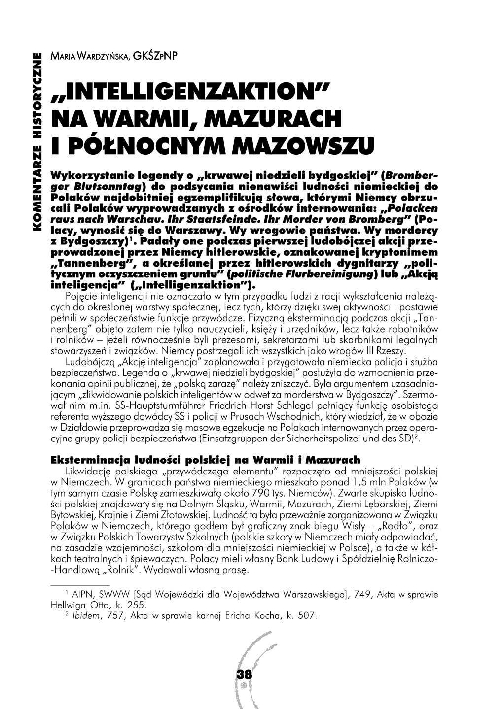 „Intelligenzaktion” Na Warmii, Mazurach I Północnym Mazowszu