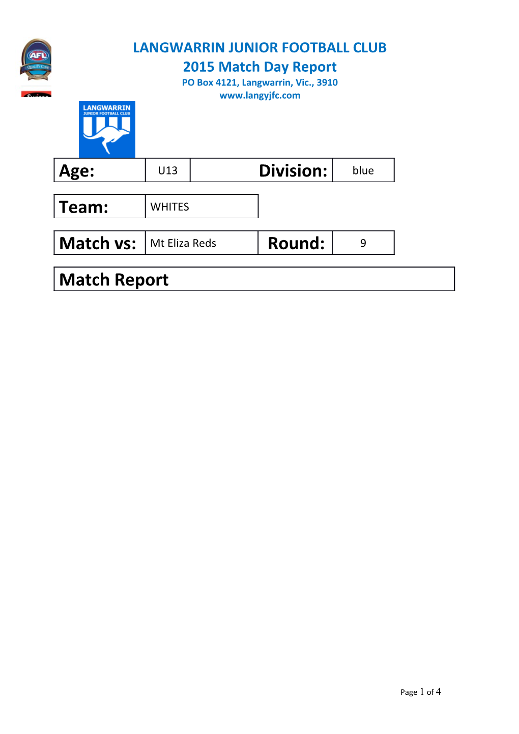 Application for a Coaching Position for Season 2011