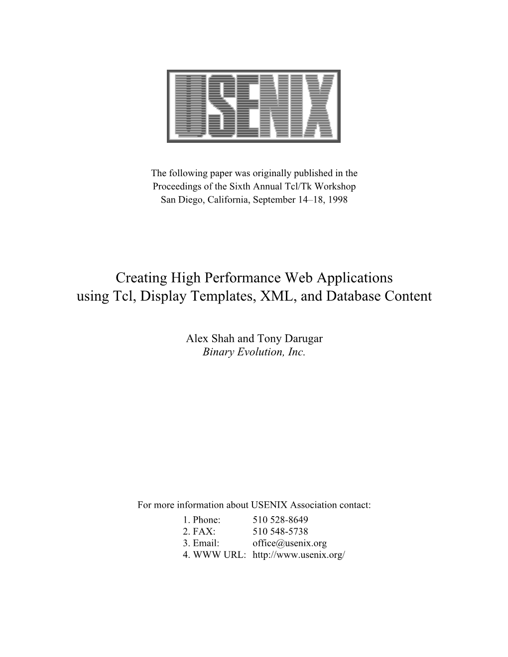 Creating High Performance Web Applications Using Tcl, Display Templates, XML, and Database Content