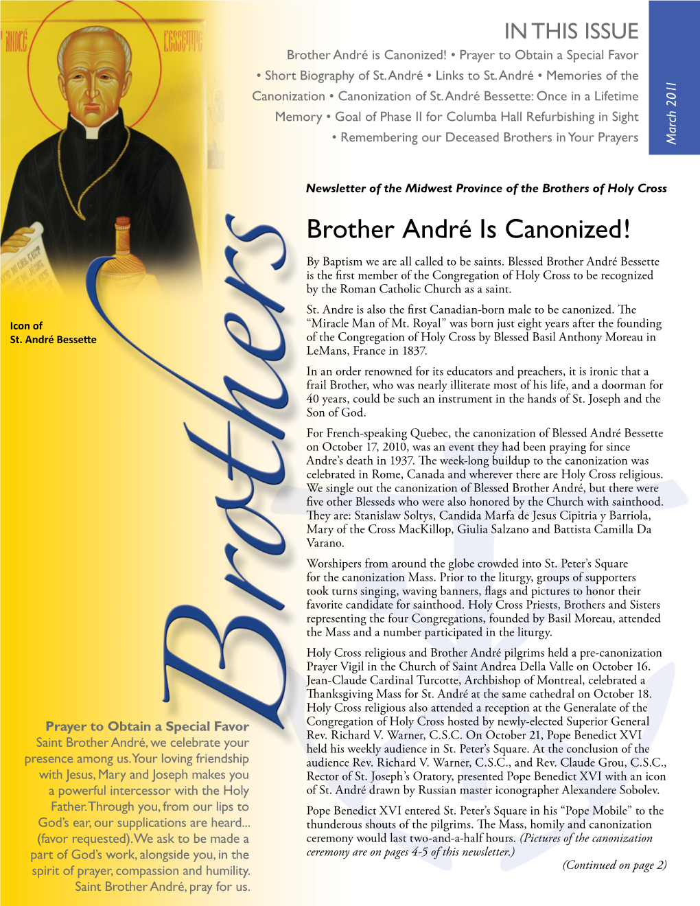 Brother André Is Canonized! • Prayer to Obtain a Special Favor • Short Biography of St