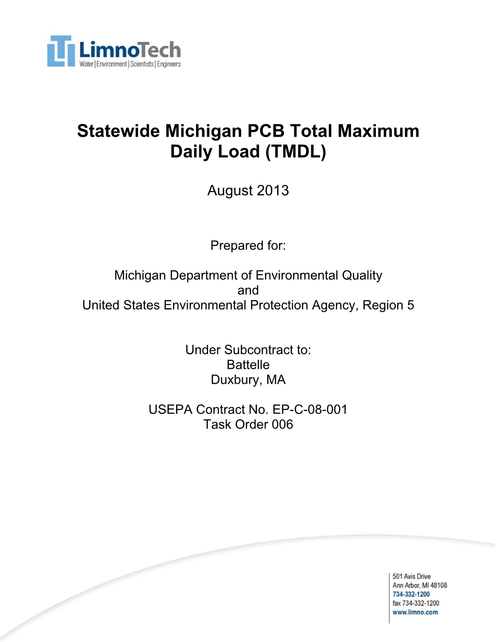 Statewide Michigan PCB Total Maximum Daily Load (TMDL)