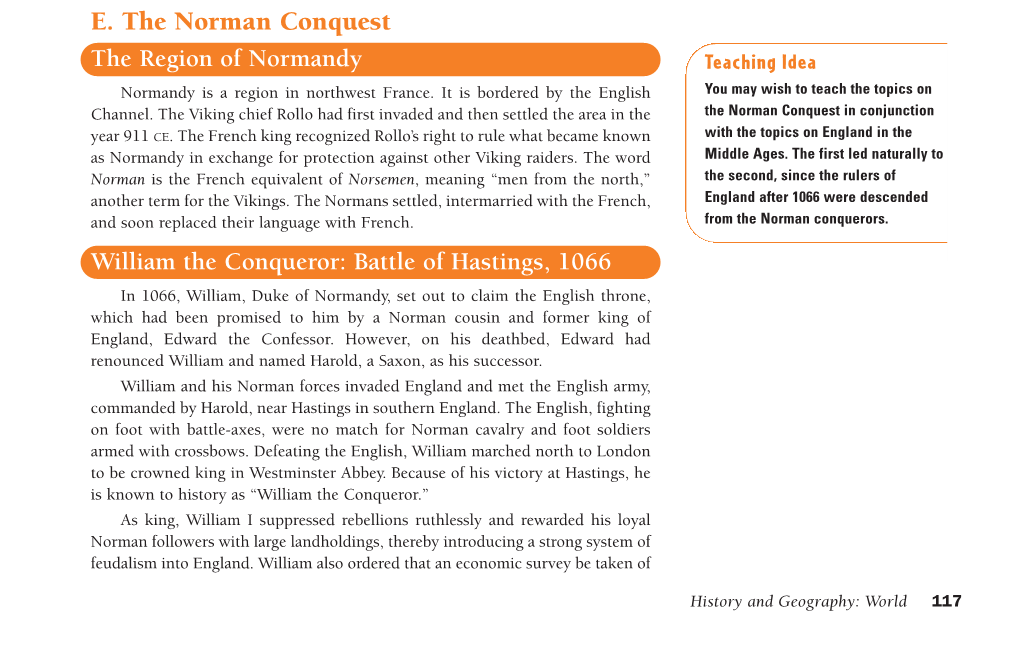 E. the Norman Conquest the Region of Normandy Teaching Idea Normandy Is a Region in Northwest France