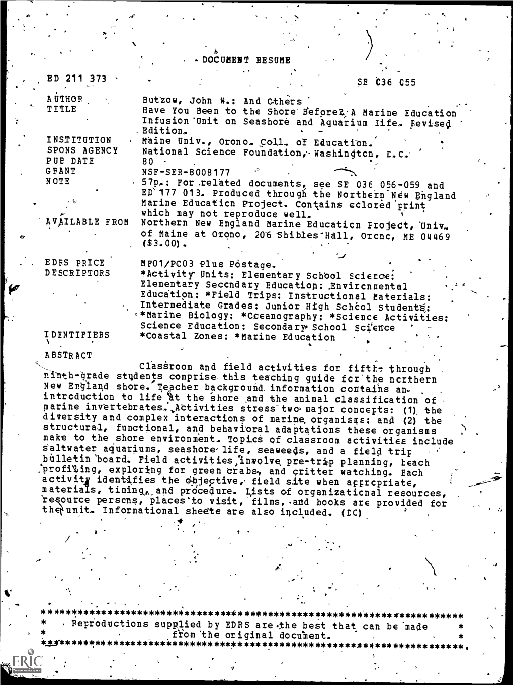 DOCUMENT RESUME ED 211 373 Butzow, John W.: And