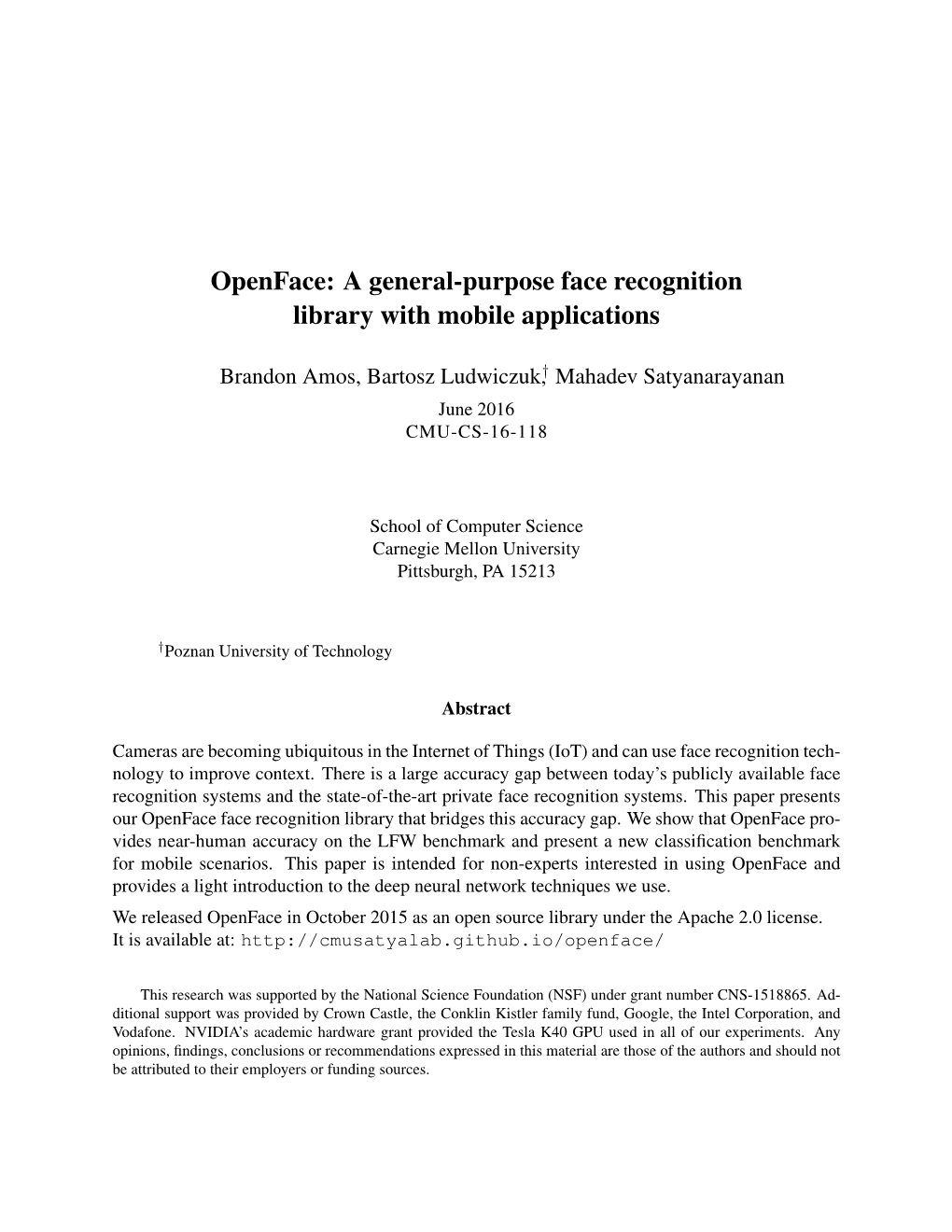 Openface: a General-Purpose Face Recognition Library with Mobile Applications