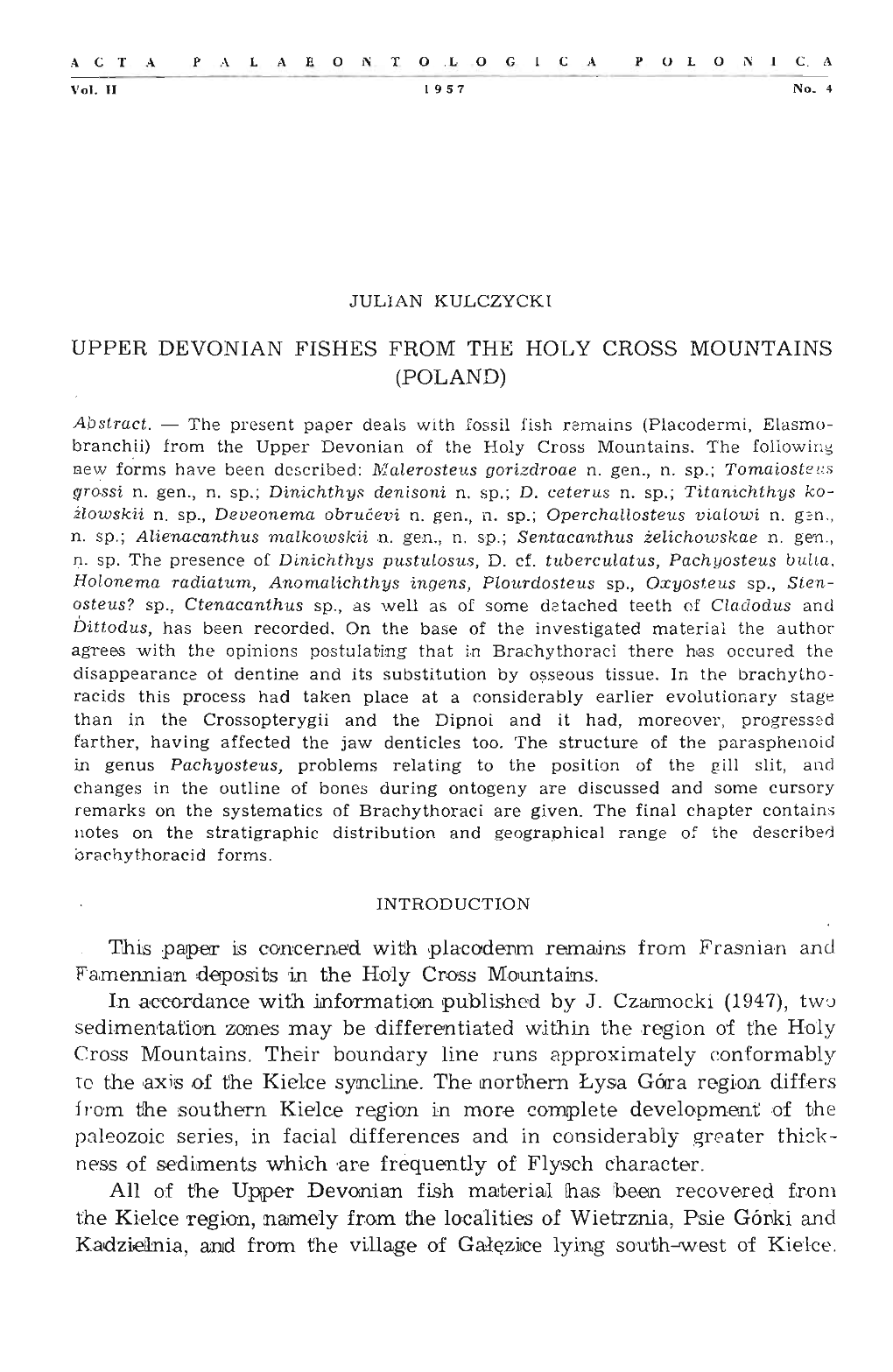Upper Devonian Fishes from the Holy Cross Mountains (Poland)