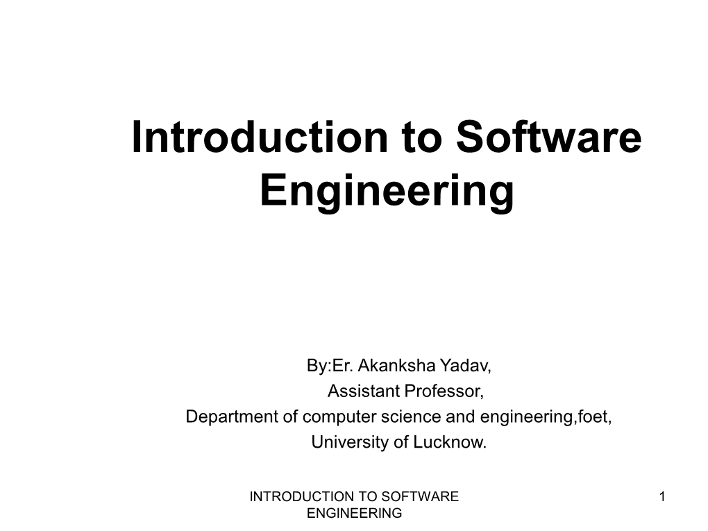 Introduction to Software Engineering