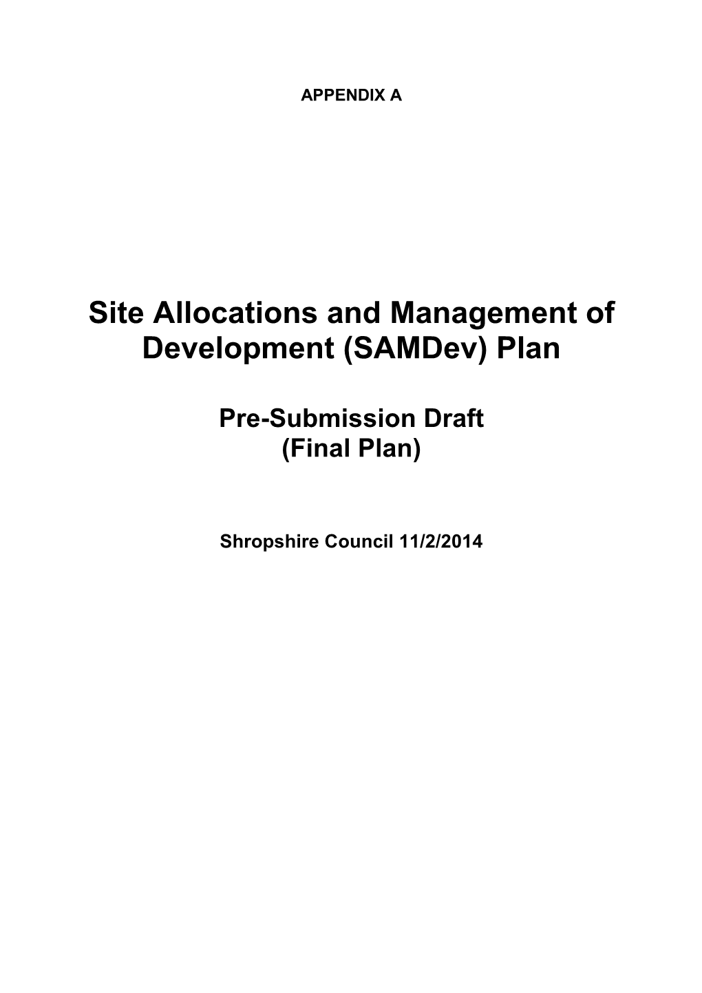 Site Allocations and Management of Development (Samdev) Plan