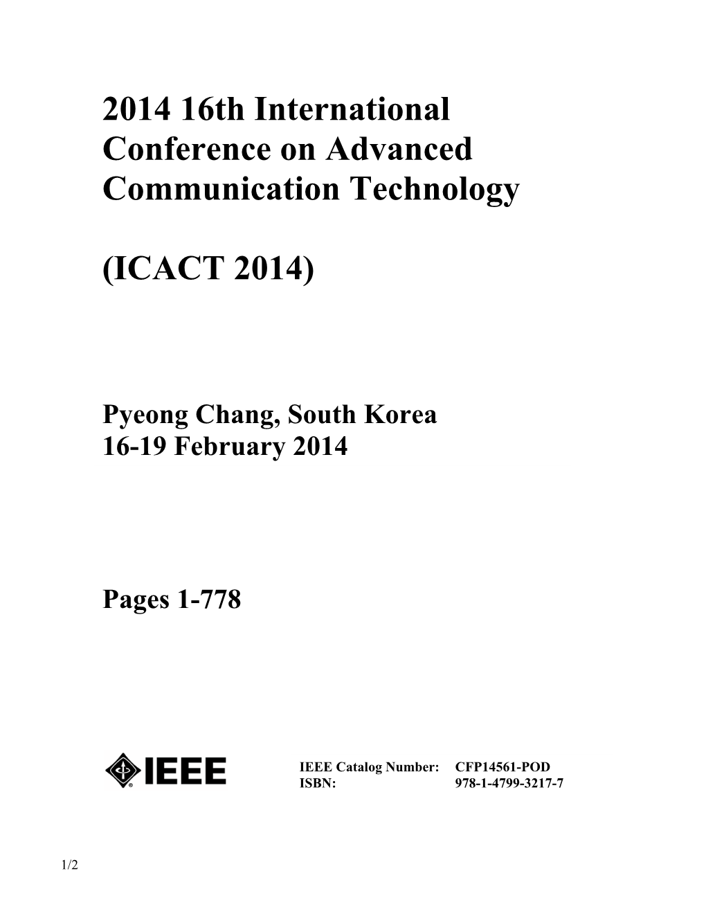 2014 16Th International Conference on Advanced Communication Technology (ICACT 2014)