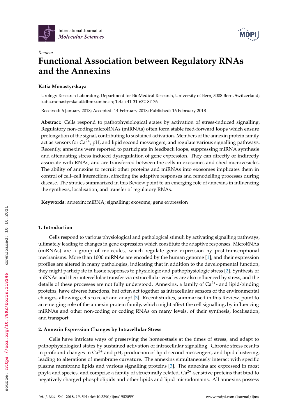 Functional Association Between Regulatory Rnas and the Annexins