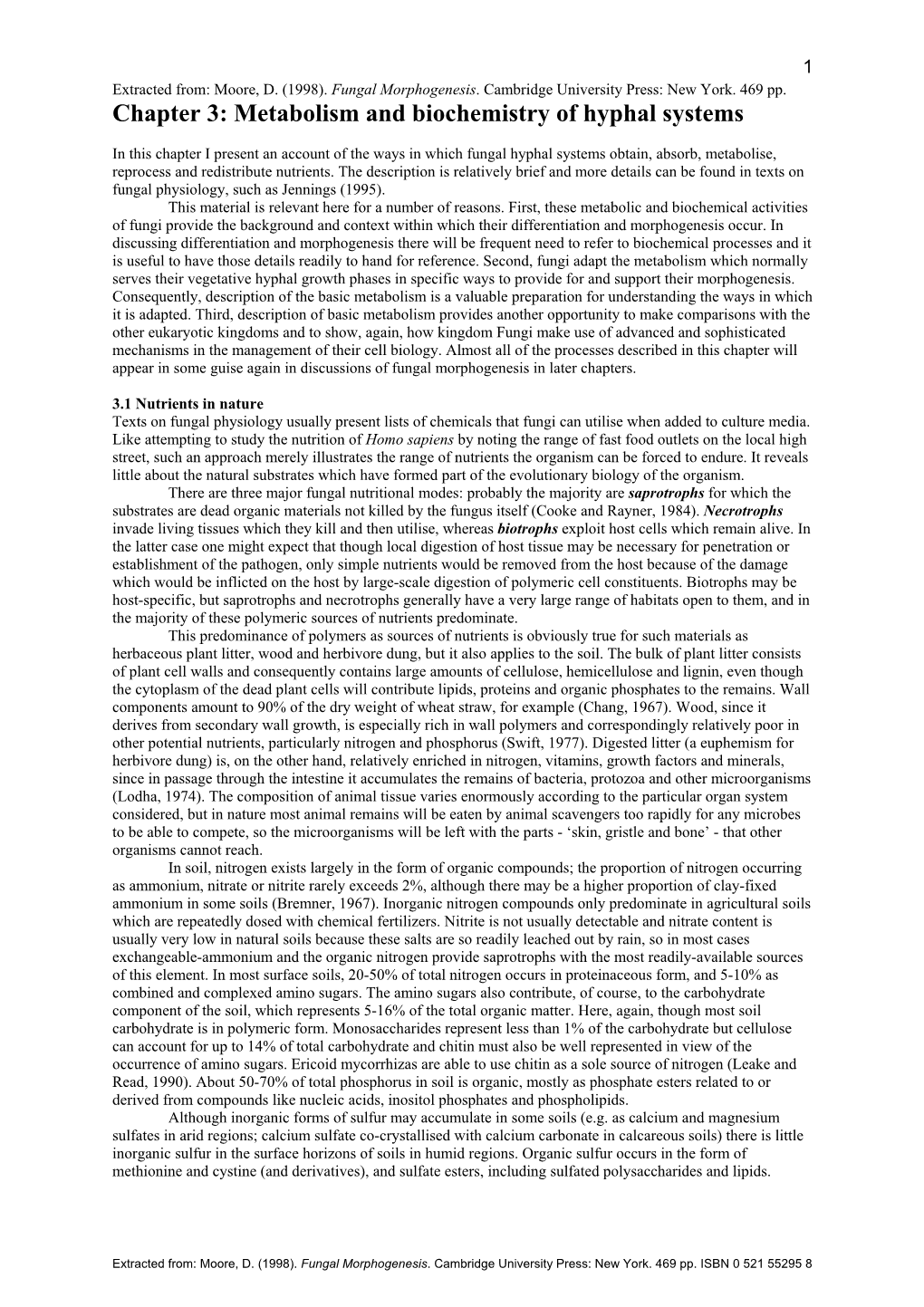 Chapter 3: Metabolism and Biochemistry of Hyphal Systems