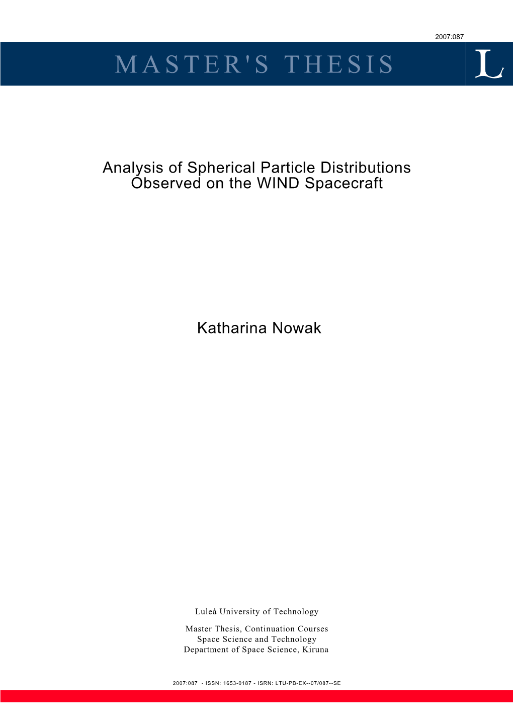 Analysis of Spherical Particle Distributions Observed on the WIND Spacecraft