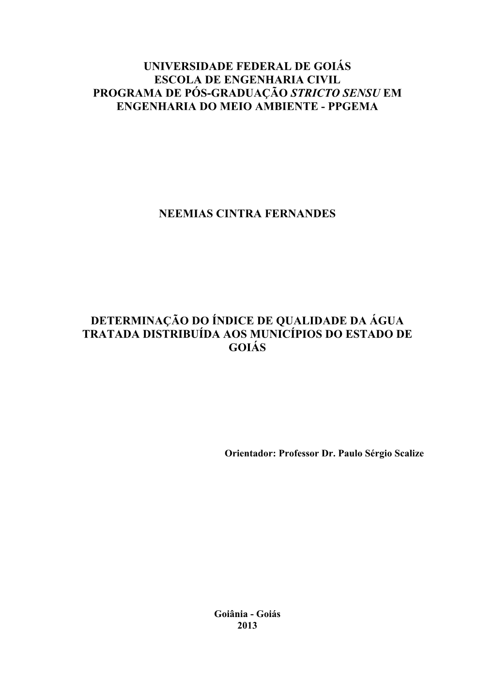 Determinação Do Índice De Qualidade Da Água Tratada Distribuída Aos Municípios Do Estado De Goiás