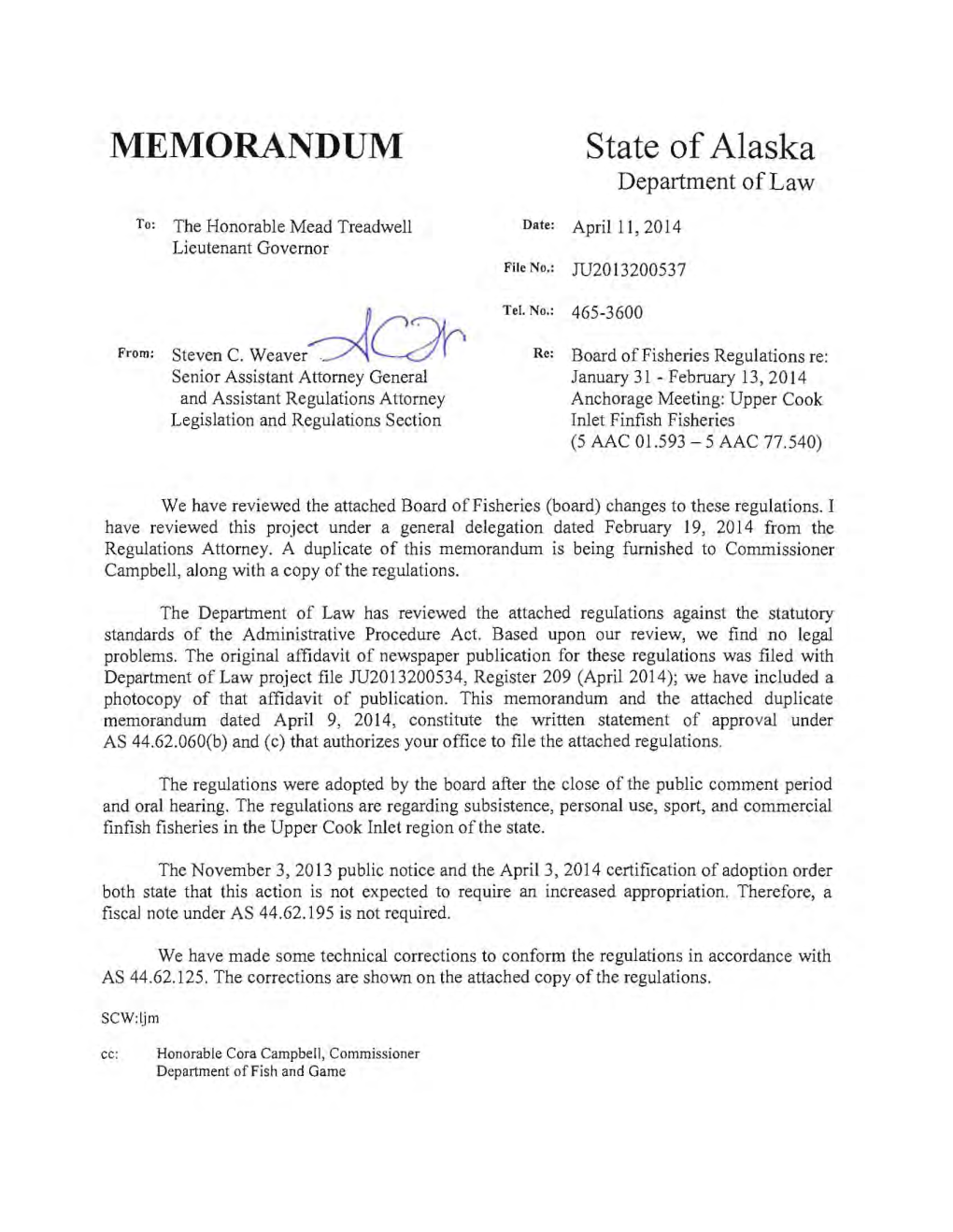 MEMORANDUM State of Alaska Department of Law