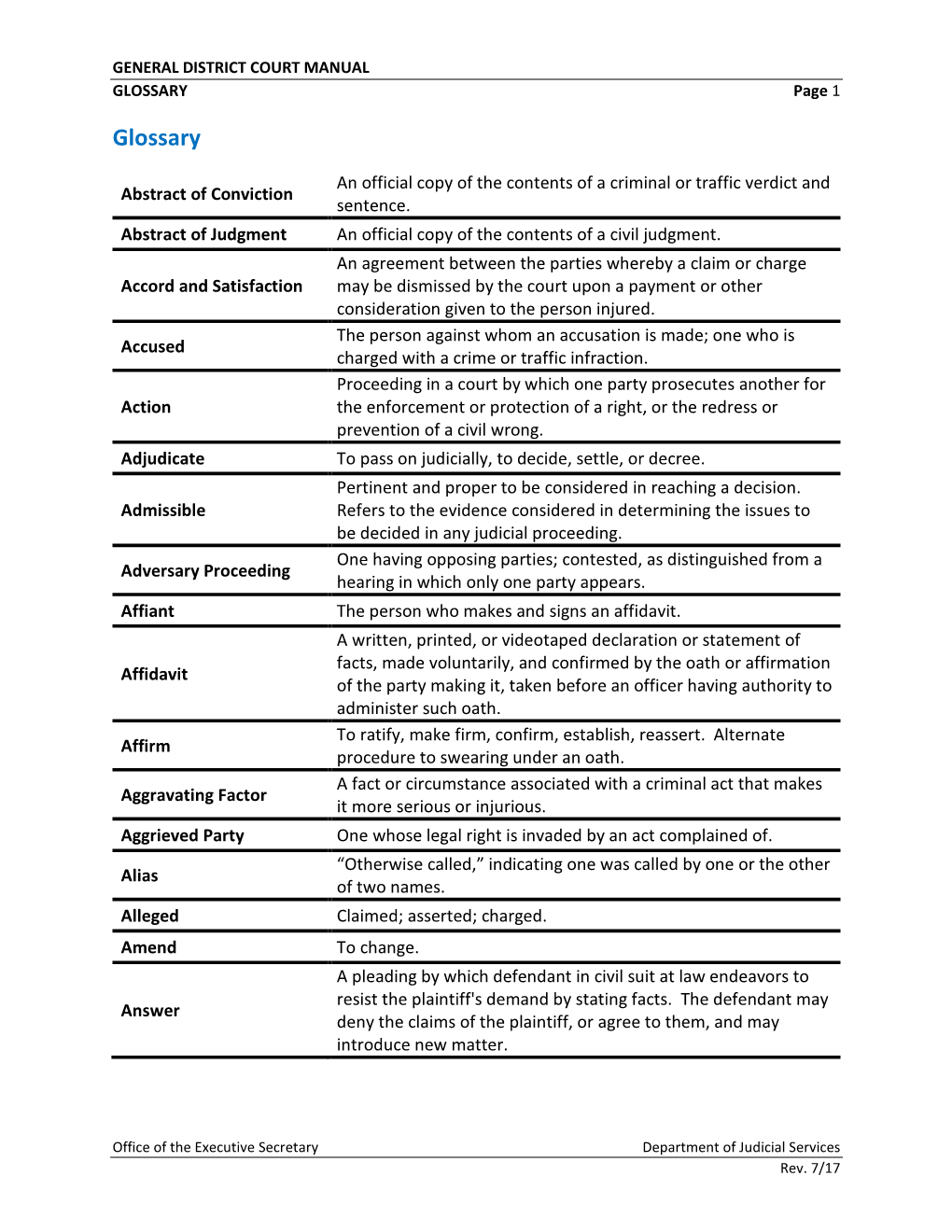 General District Court Glossary