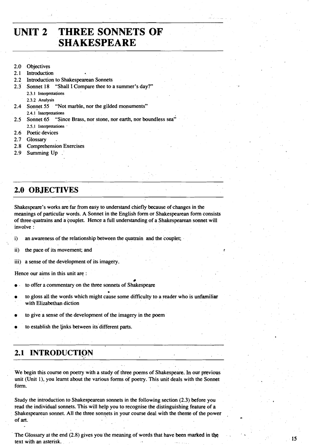 Unit 2 Three Sonnets of Shakespeare