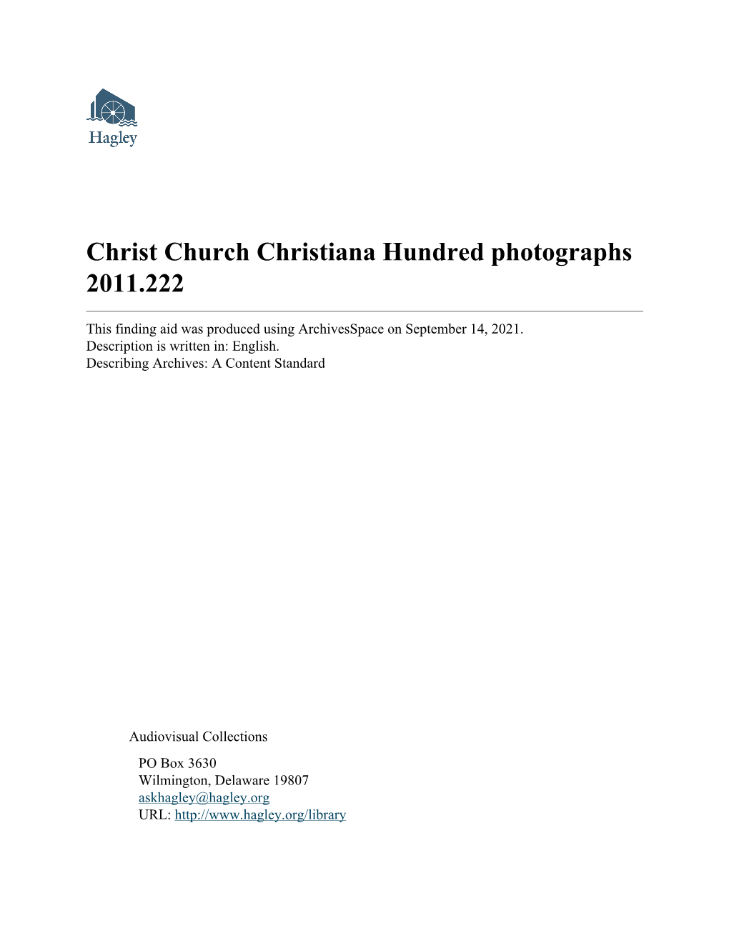 Christ Church Christiana Hundred Photographs 2011.222