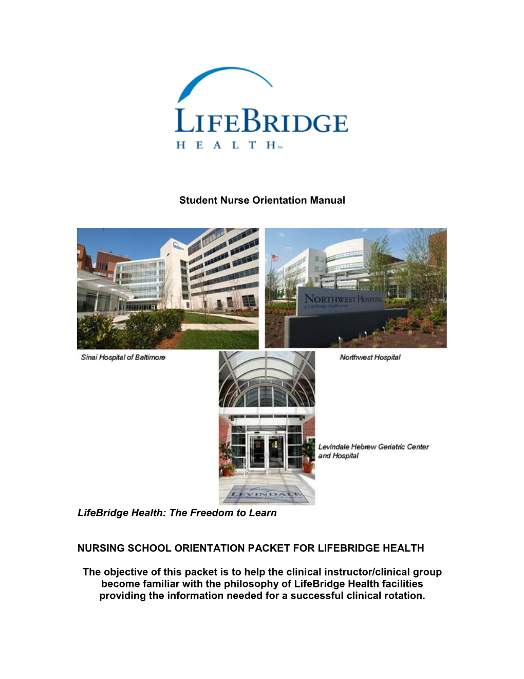 Student Nurse Orientation Manual Lifebridge Health