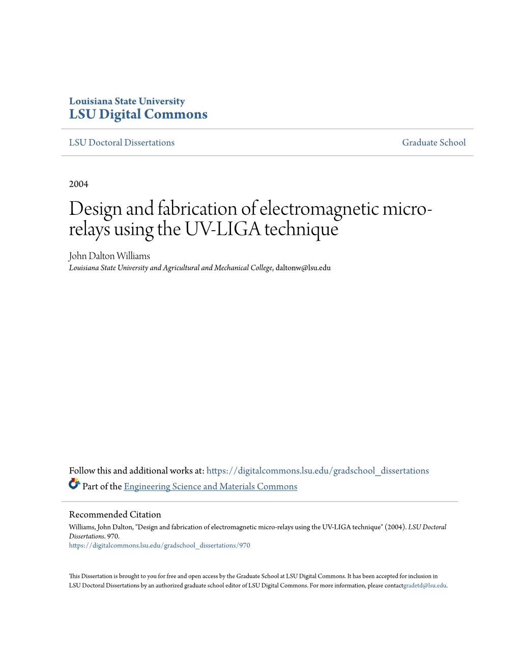Design and Fabrication of Electromagnetic Micro-Relays Using the UV-LIGA Technique" (2004)