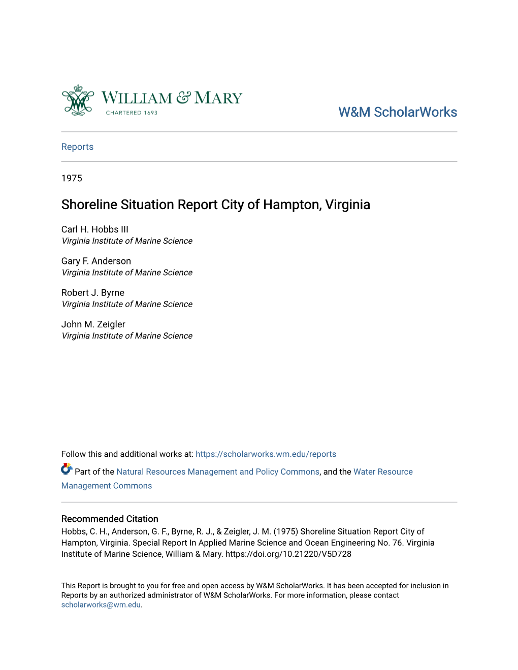 Shoreline Situation Report City of Hampton, Virginia