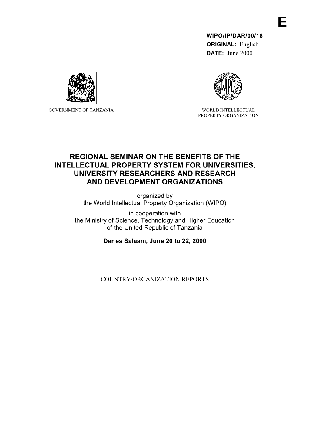 WIPO/IP/DAR/00/18 : Country/Organization Reports