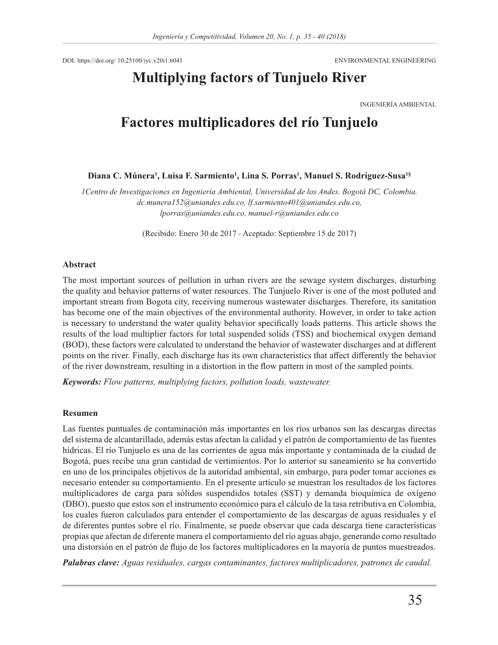 35 Multiplying Factors of Tunjuelo River Factores Multiplicadores Del