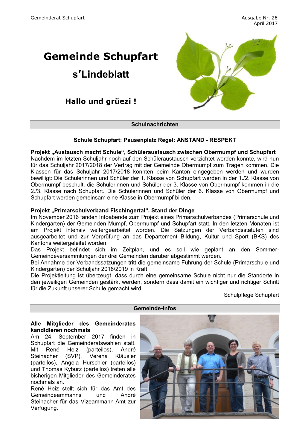 Gemeinde Schupfart S'lindeblatt