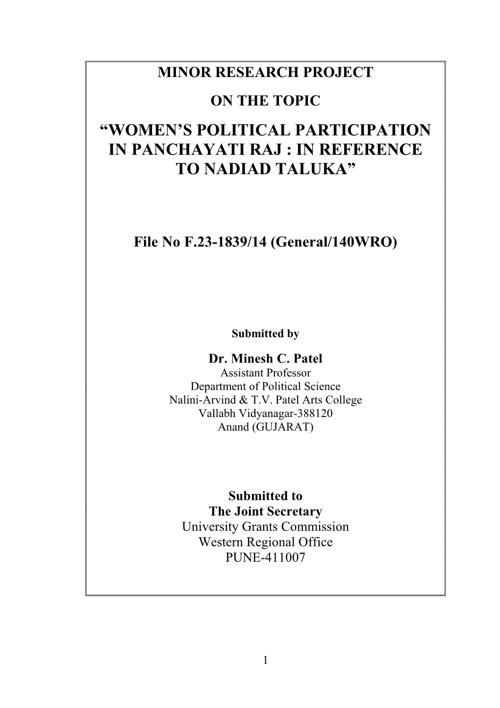 “Women's Political Participation in Panchayati