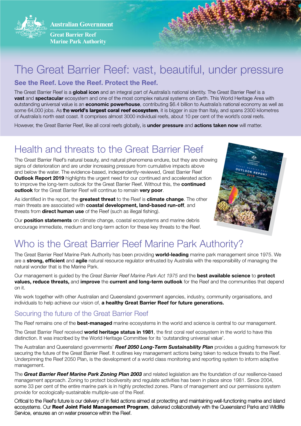 The Great Barrier Reef: Vast, Beautiful, Under Pressure See the Reef