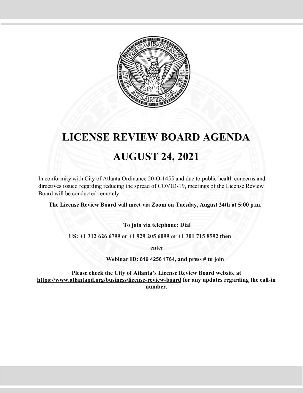 License Review Board Agenda August 24, 2021