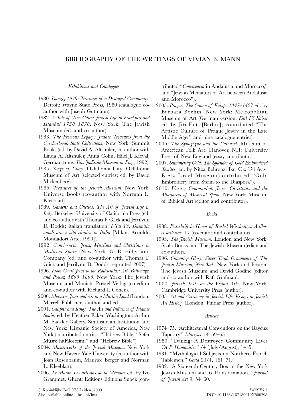 Bibliography of the Writings of Vivian B. Mann